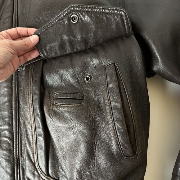 Vtg Mesa Ridge Brown Leather Bomber Jacket Mens Sz XL Motorcycle 90s Distressed - Picture 7 of 16